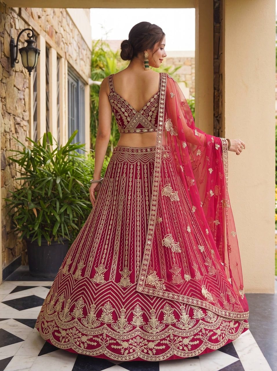 Premium Butterfly Net Lahenga Choli Set - Pink