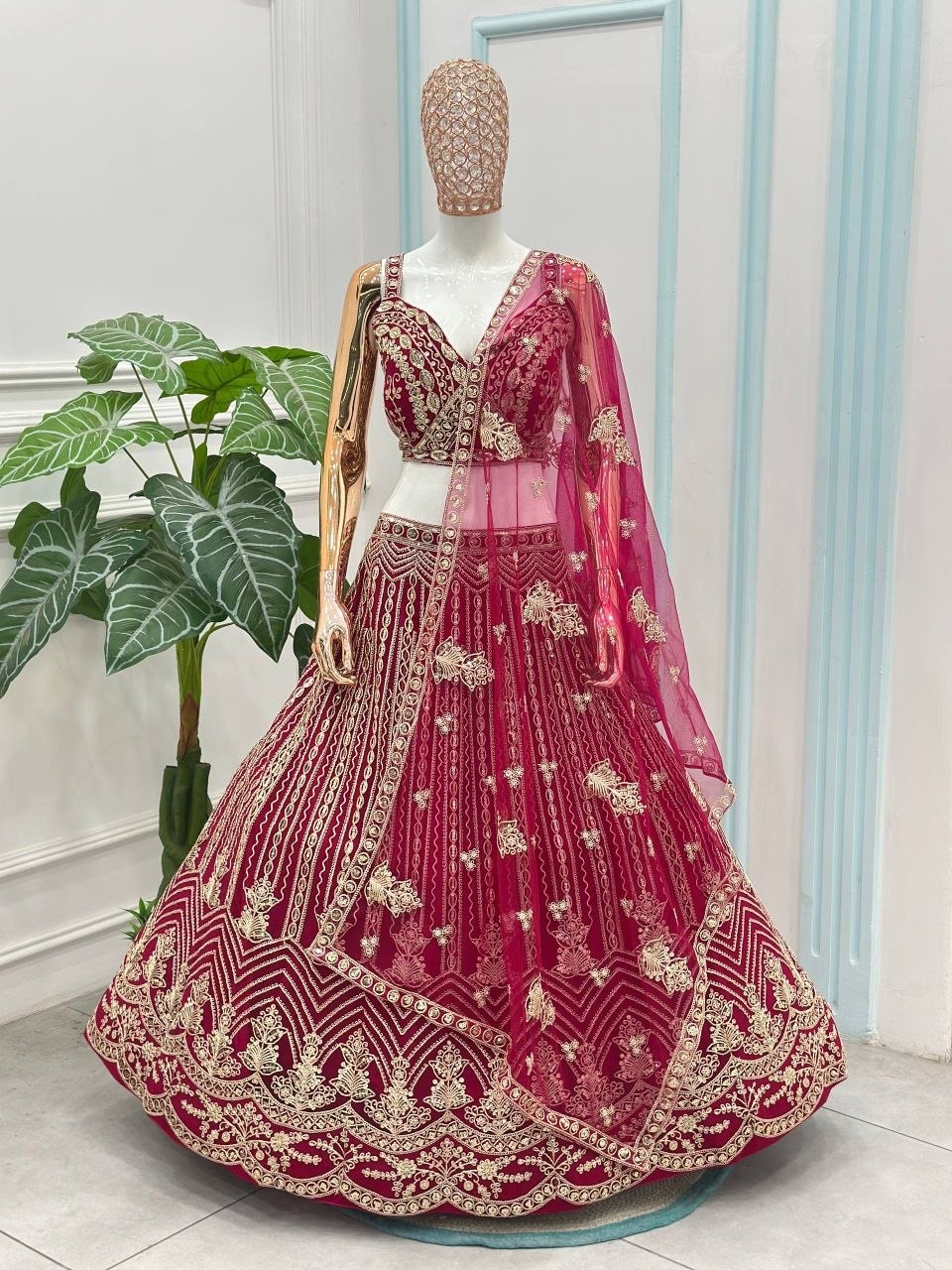 Premium Butterfly Net Lahenga Choli Set - Pink - view 5