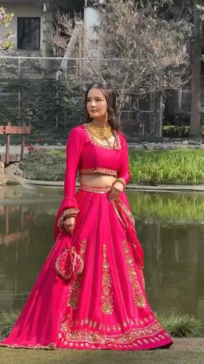 Flowy Chinon lehenga choli set - Pink