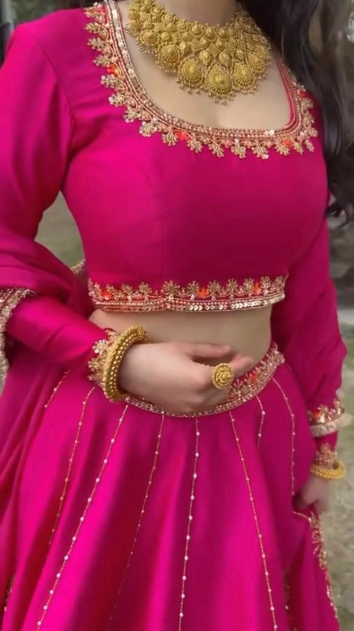 Flowy Chinon lehenga choli set - Pink