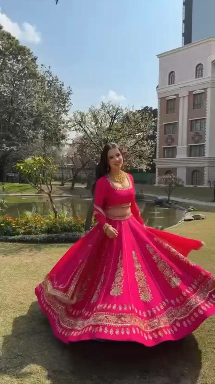 Flowy Chinon lehenga choli set - Pink - view 1