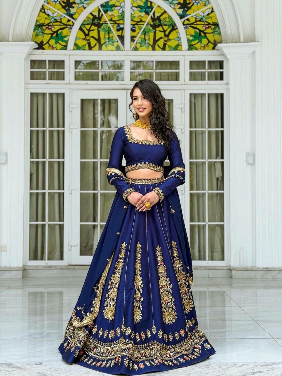 Flowy Chinon lehenga choli set - Purple - view 3