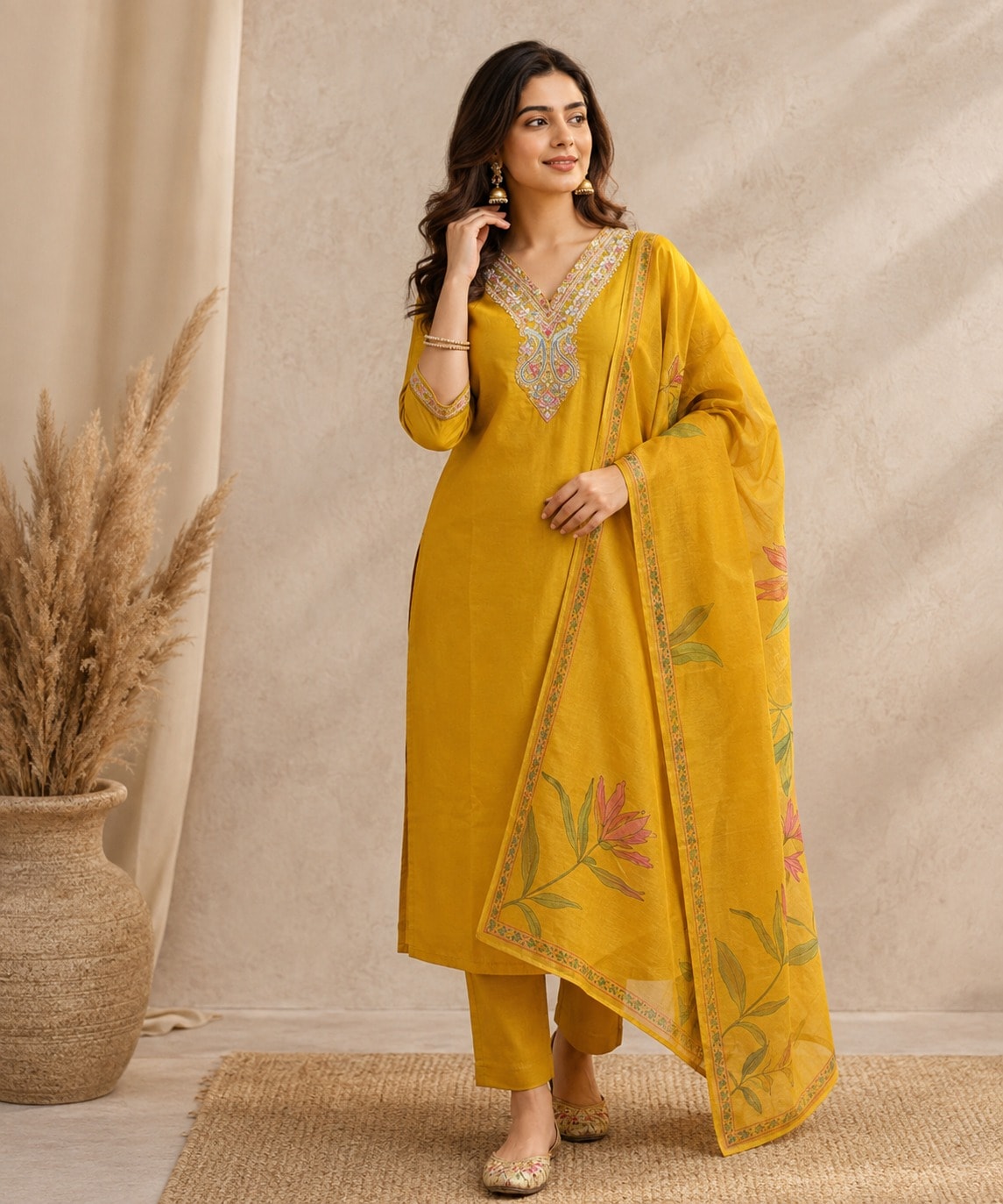 Women's Essential Elegance 3-Piece Embroidered Rayon Slub Kurta Set – PAIR-06 - view 1