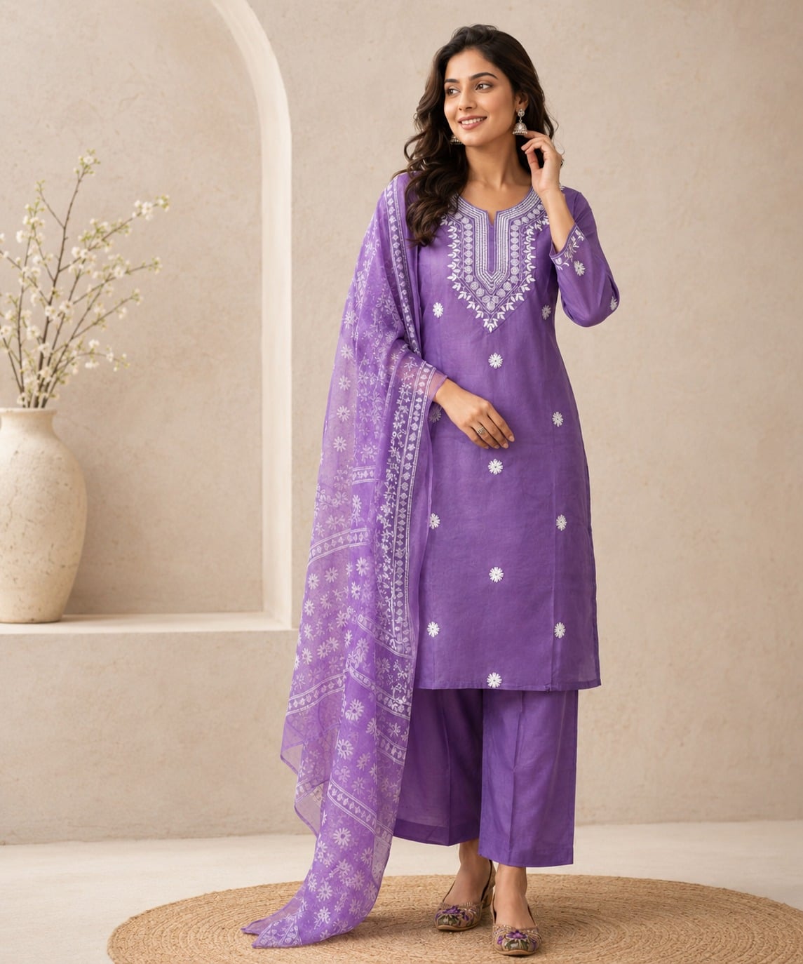 Women's New Classic 3-Piece Embroidered Rayon Slub Kurta Set – PAIR-41