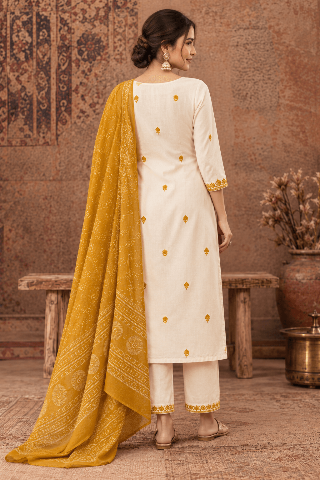 KHADI Cotton Kurta set - Yellow - view 4