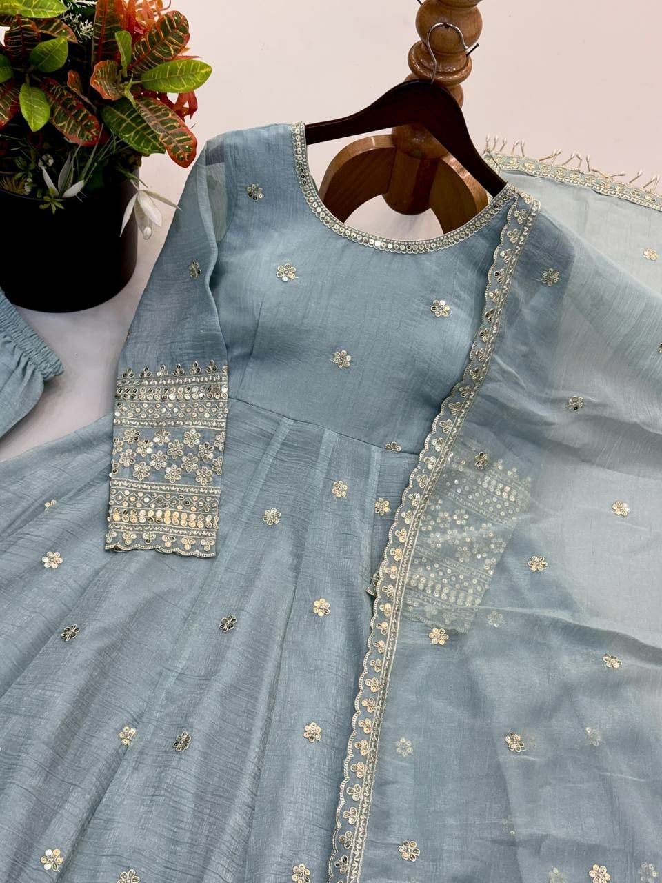 Crunchy Silk Anarkali Gown Set