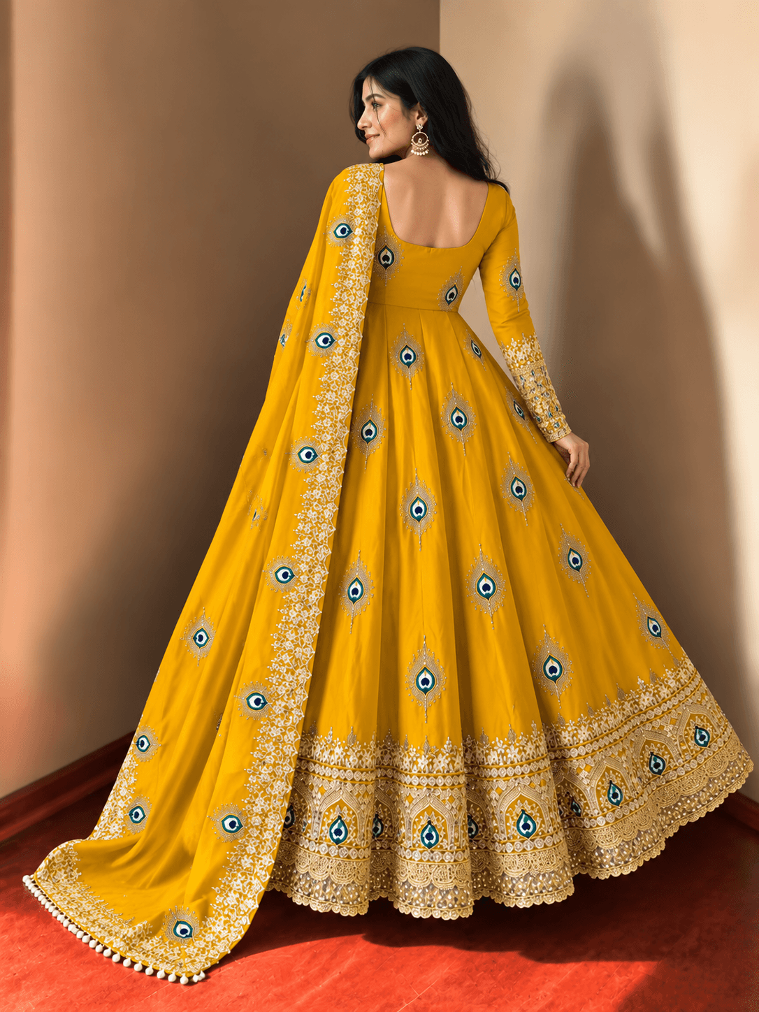 Pure Fendy Silk Anarkali Gown Set - Yellow