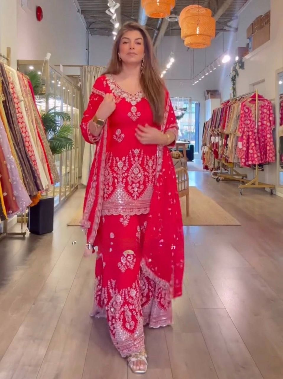 Soft Fox Georgette Salwar Suit Set - Red