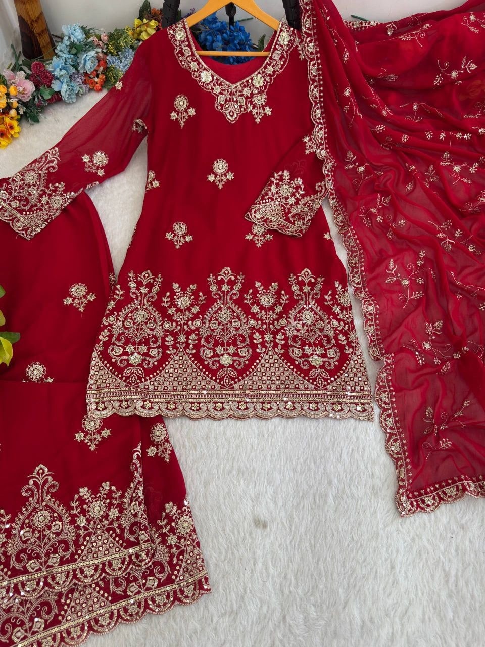 Soft Fox Georgette Salwar Suit Set - Red