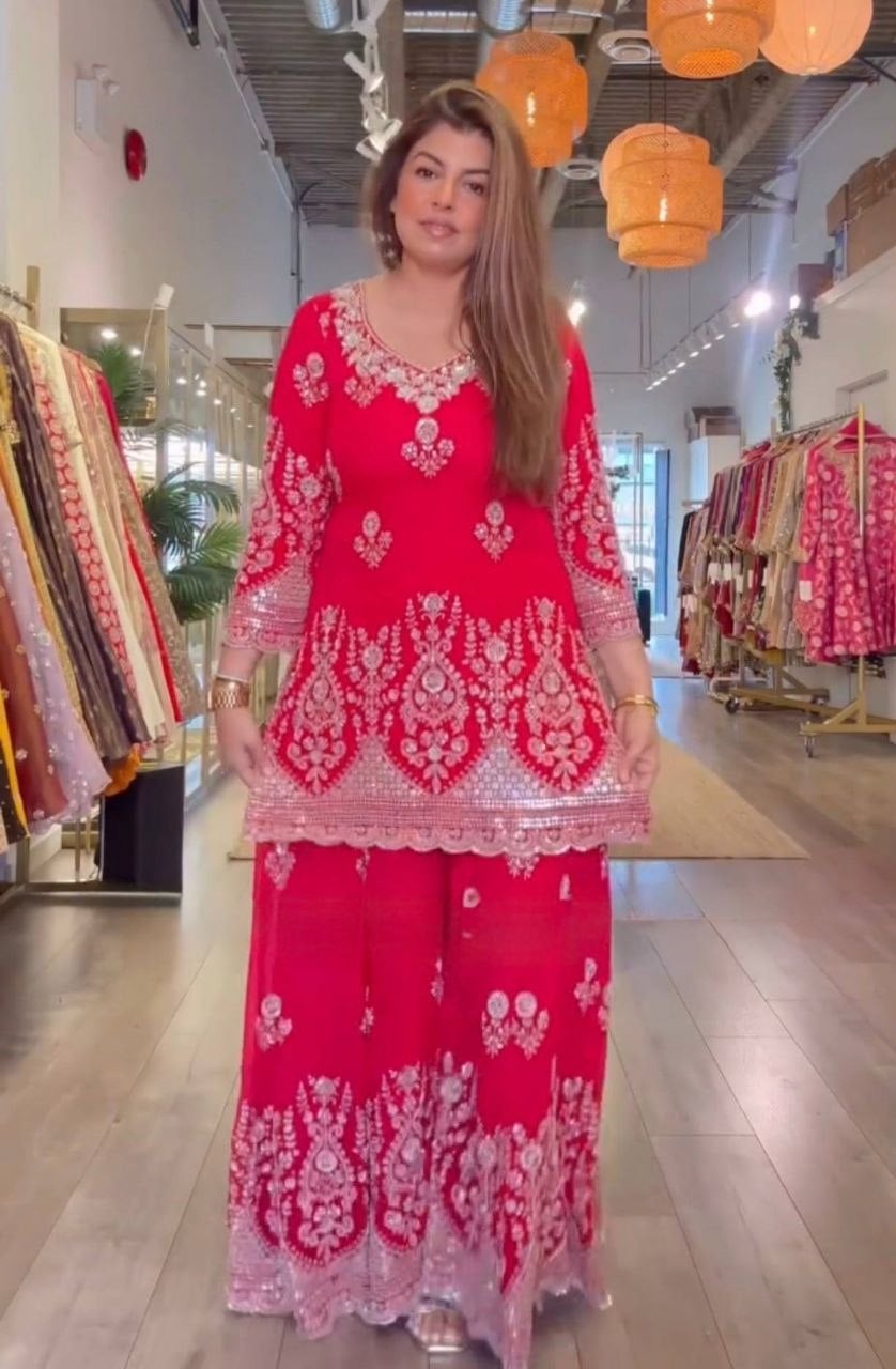 Soft Fox Georgette Salwar Suit Set - Red