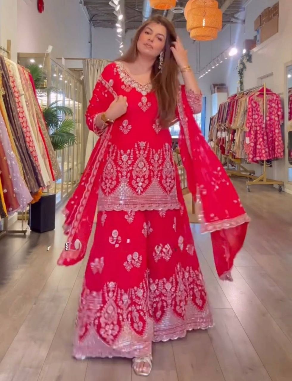 Soft Fox Georgette Salwar Suit Set - Red