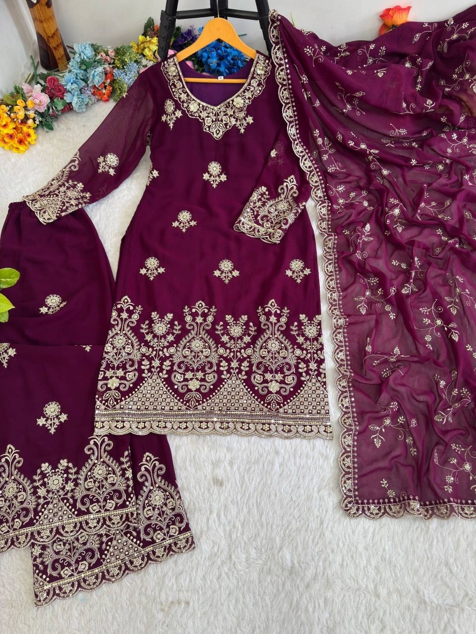 Soft Fox Georgette Salwar Suit Set - Wine - view 2