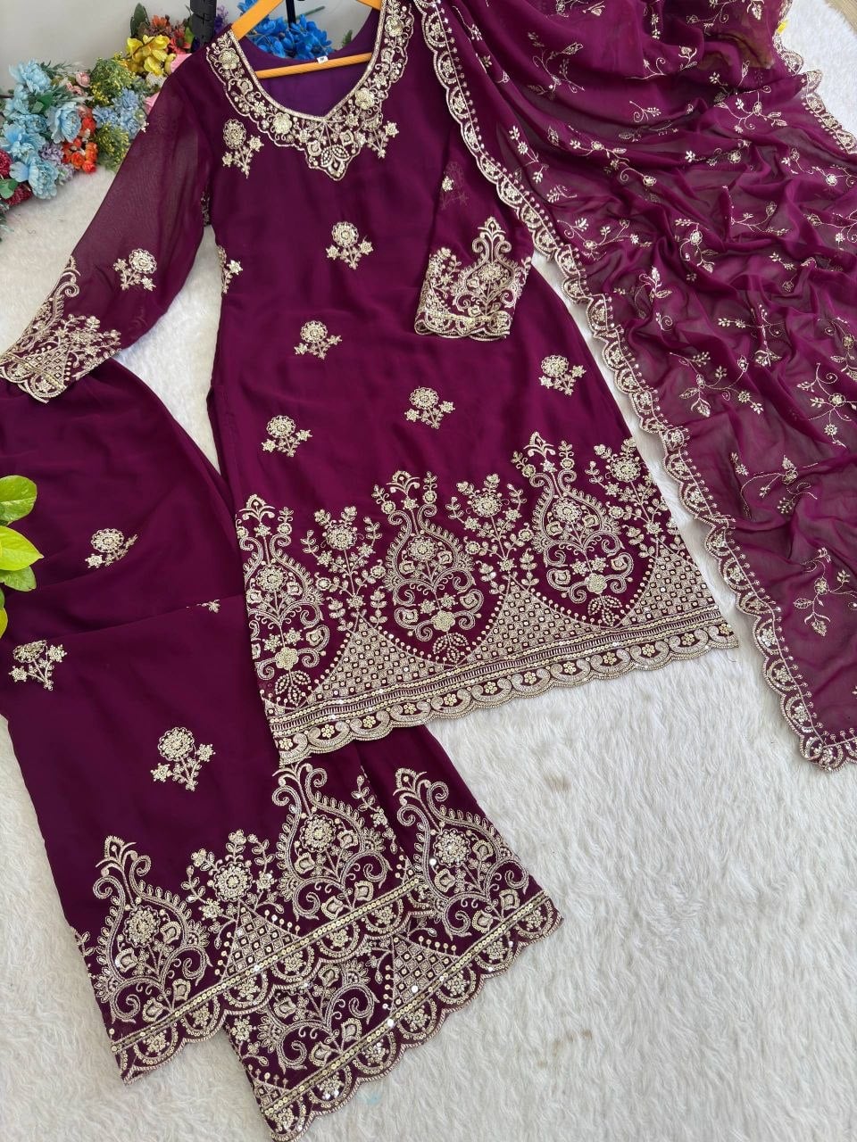 Soft Fox Georgette Salwar Suit Set - Wine