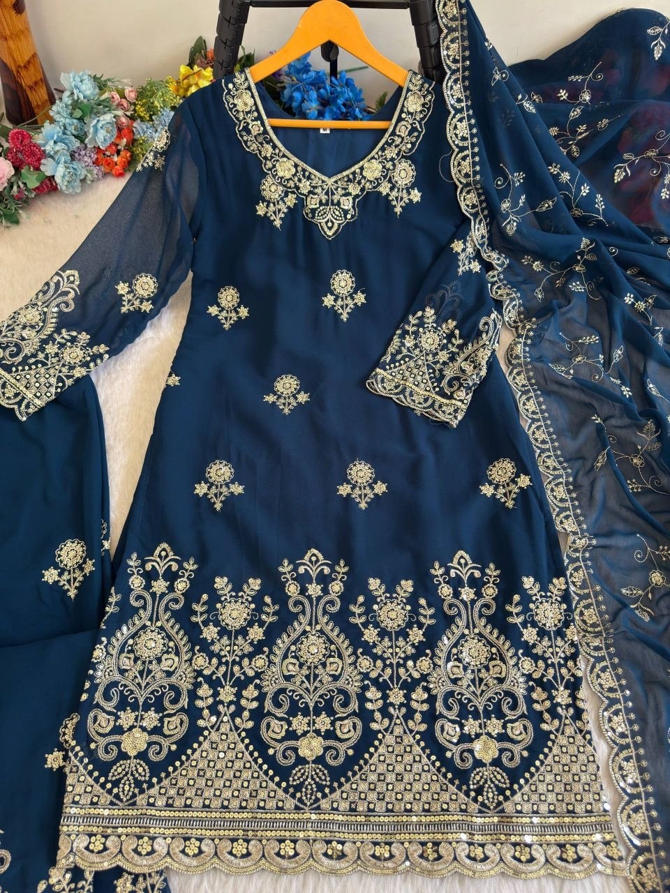 Soft Fox Georgette Salwar Suit Set - Rama