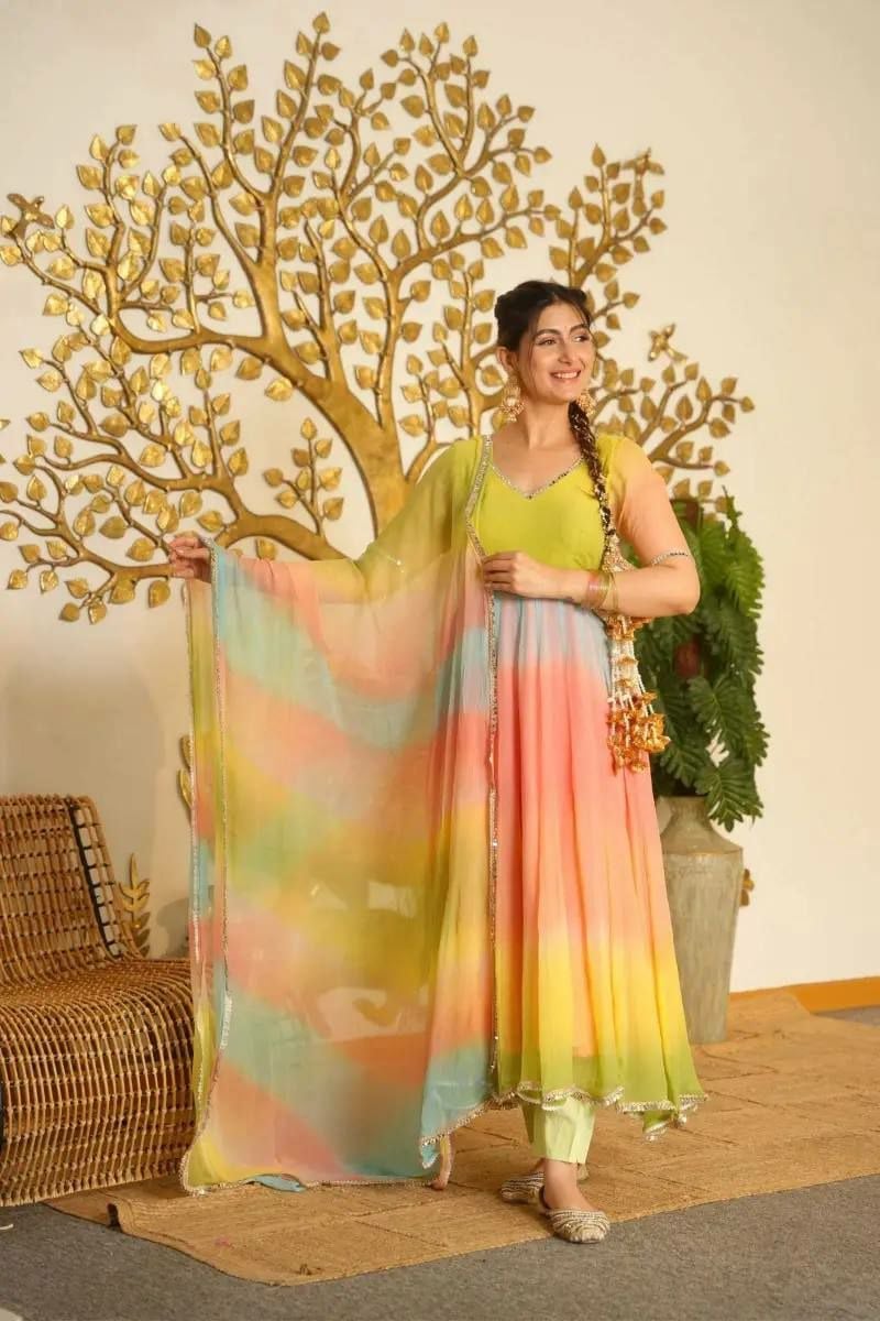 Premium Faux Georgette Anarkali Gown Set - Multi Color
