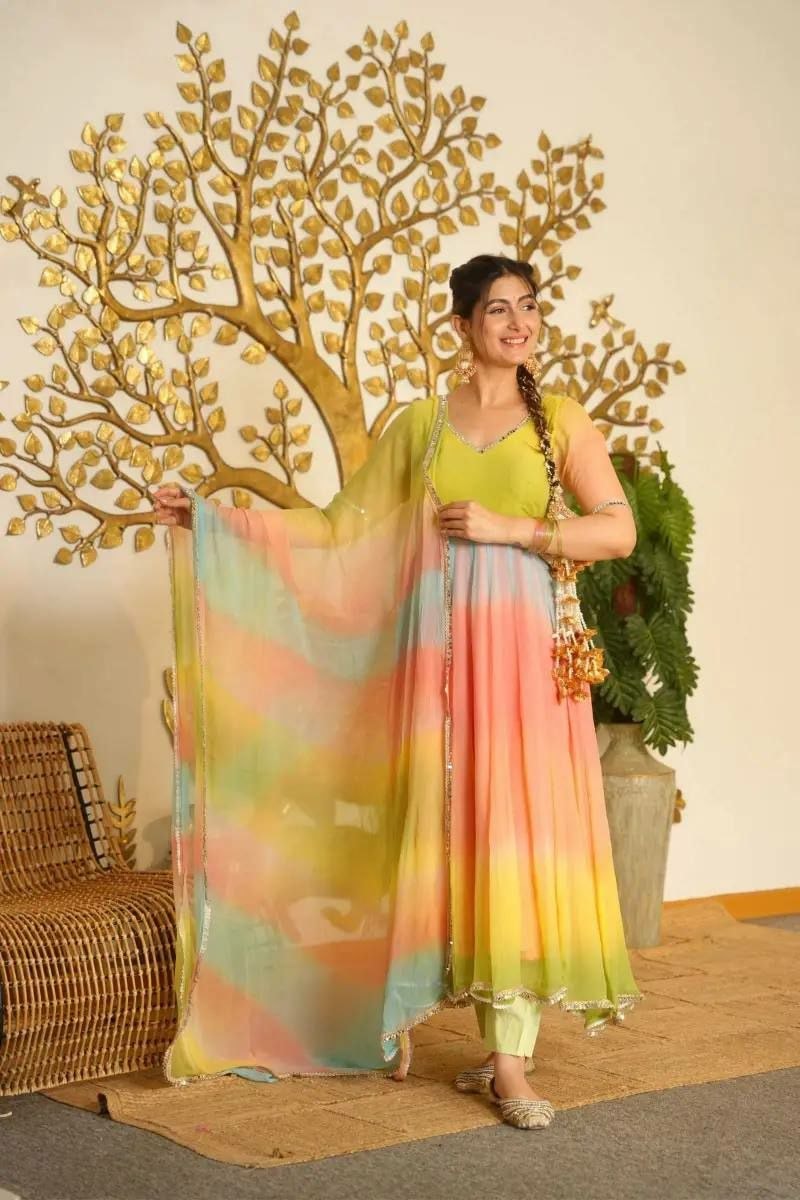 Premium Faux Georgette Anarkali Gown Set - Multi Color - view 5
