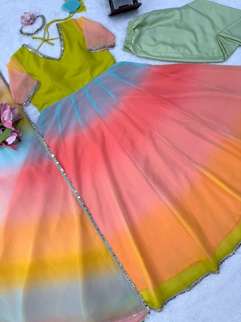 Premium Faux Georgette Anarkali Gown Set - Multi Color - view 6