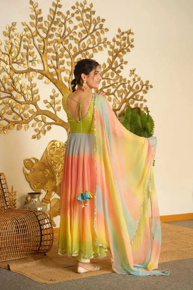 Premium Faux Georgette Anarkali Gown Set - Multi Color - view 3