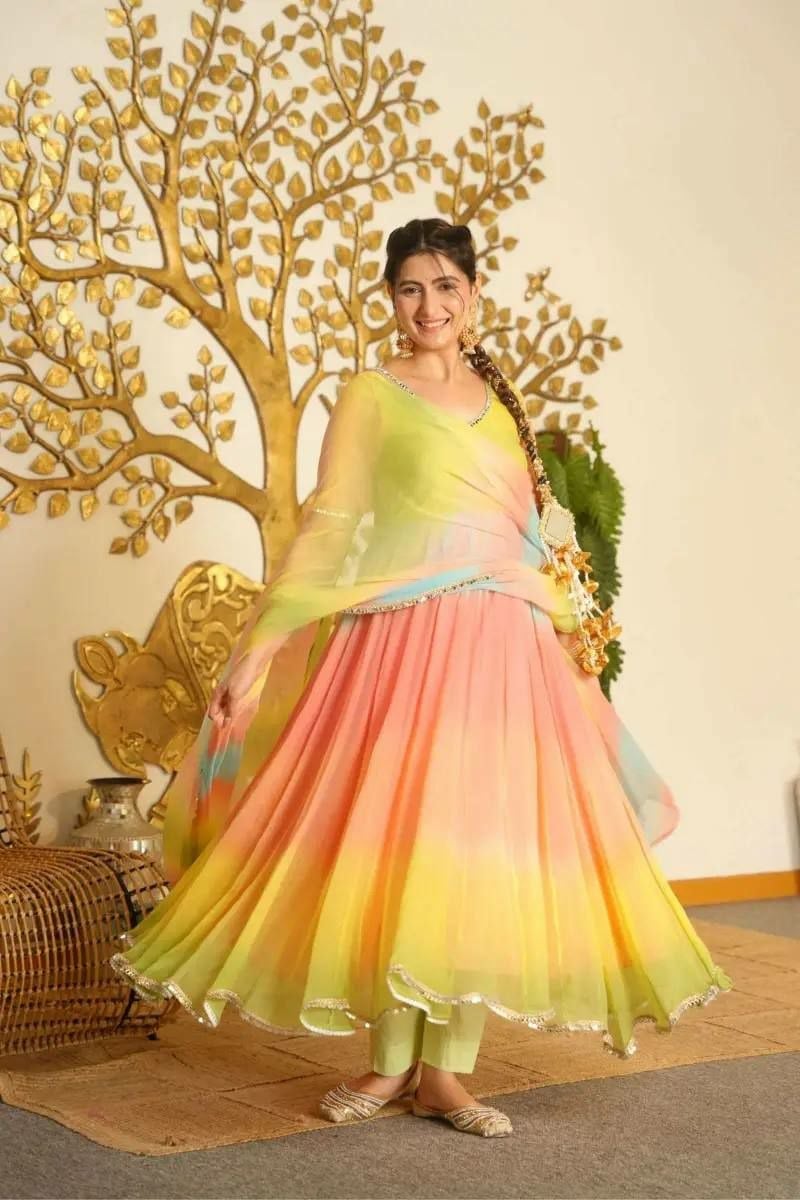 Premium Faux Georgette Anarkali Gown Set - Multi Color