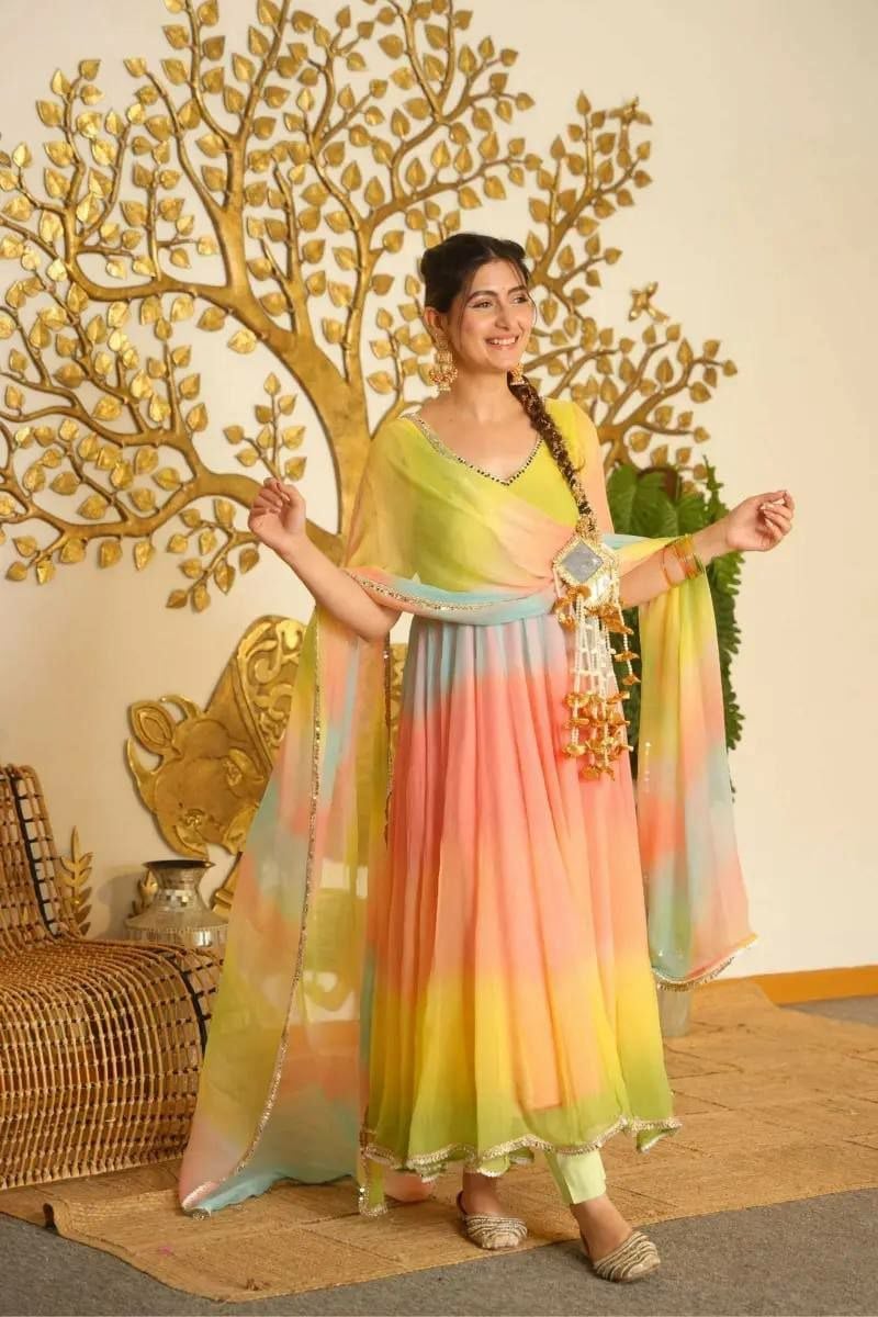 Premium Faux Georgette Anarkali Gown Set - Multi Color