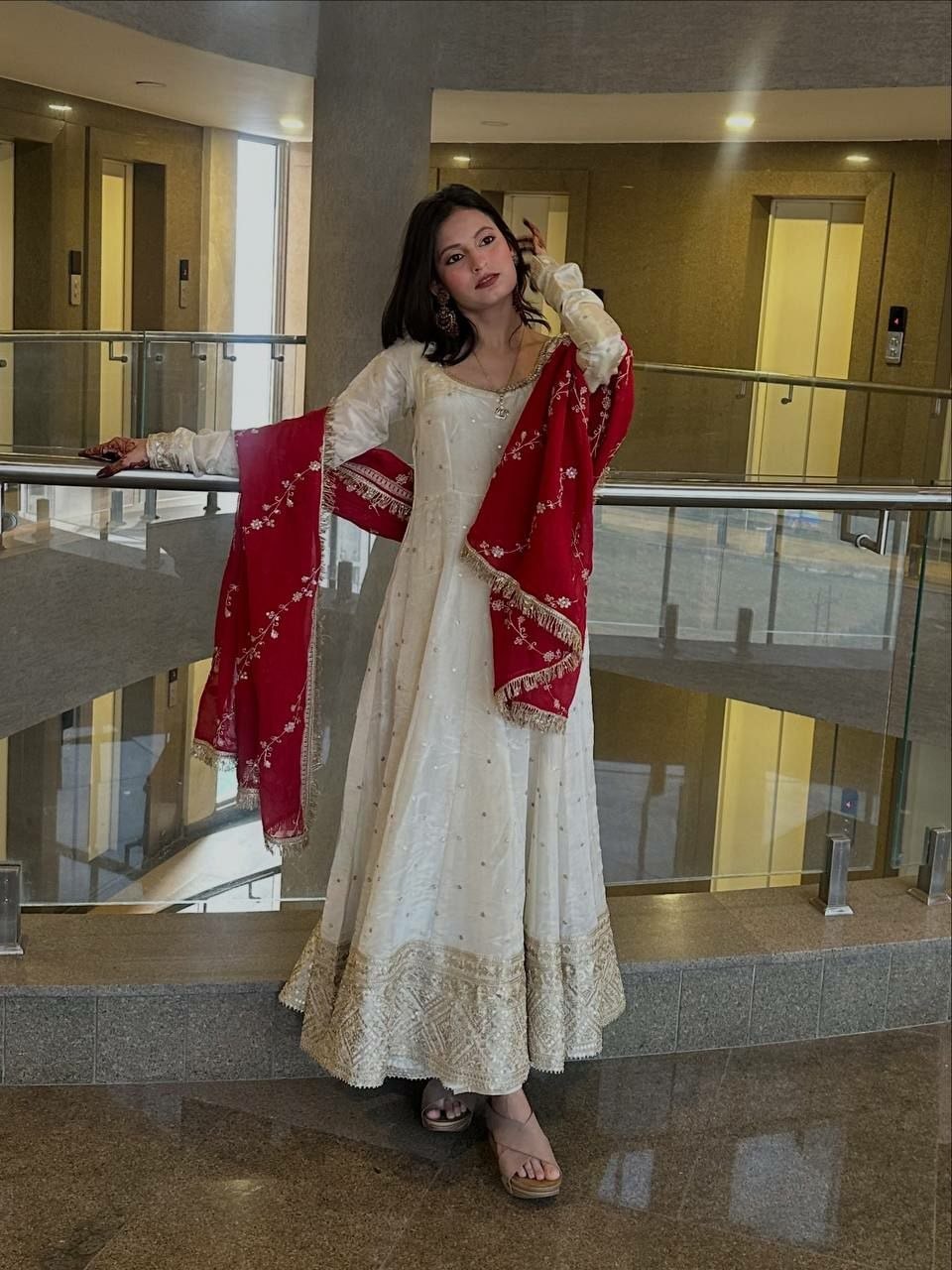 Heavy Chinon Silk Anarkali Gown Set - view 3