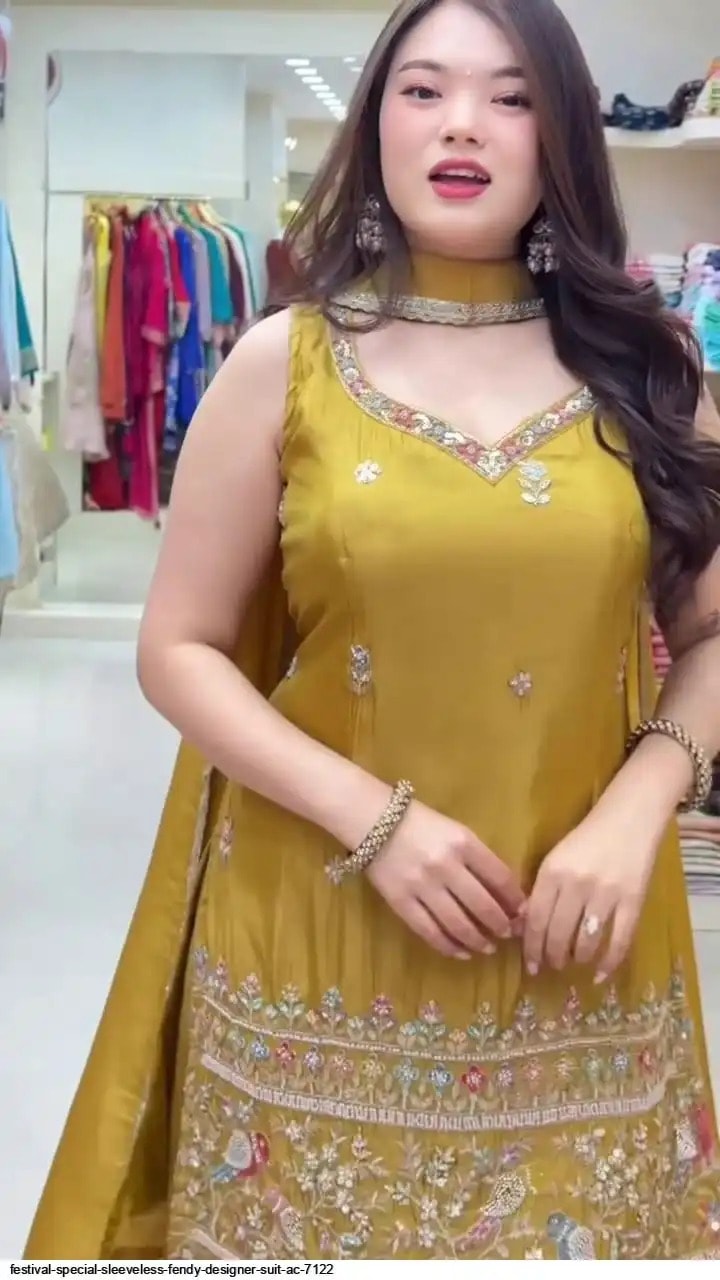 Premium Fendy Silk Salwar Suit Set - Yellow - view 1