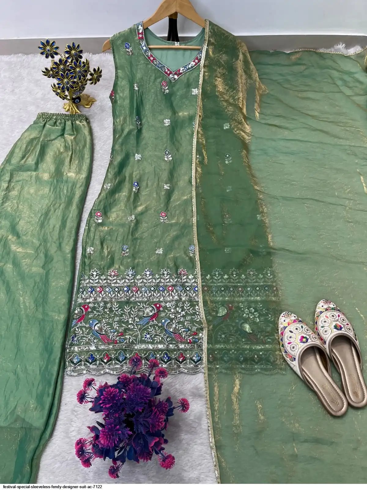 Premium Fendy Silk Salwar Suit Set - Green