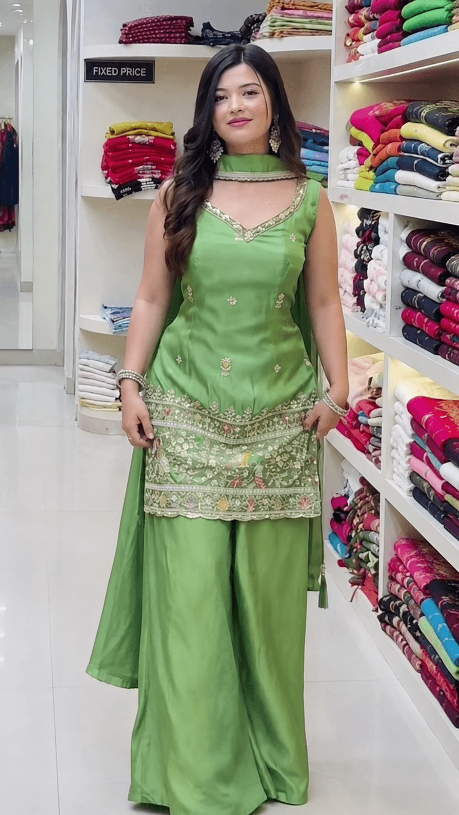 Premium Fendy Silk Salwar Suit Set - Green