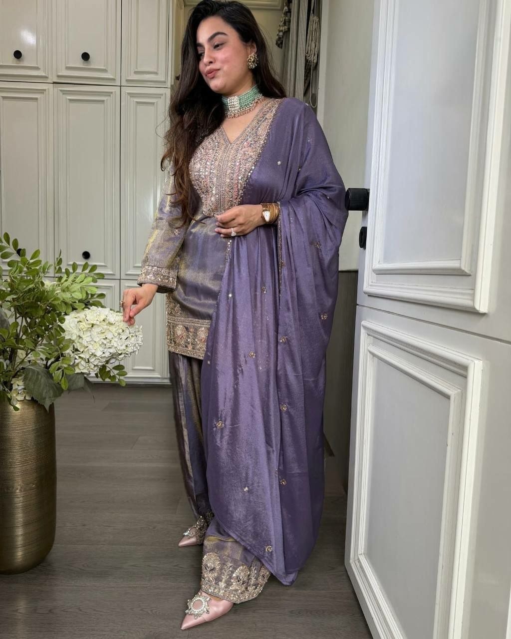 Premium Ronald Silk Salwar Suit Set - Purple - view 2