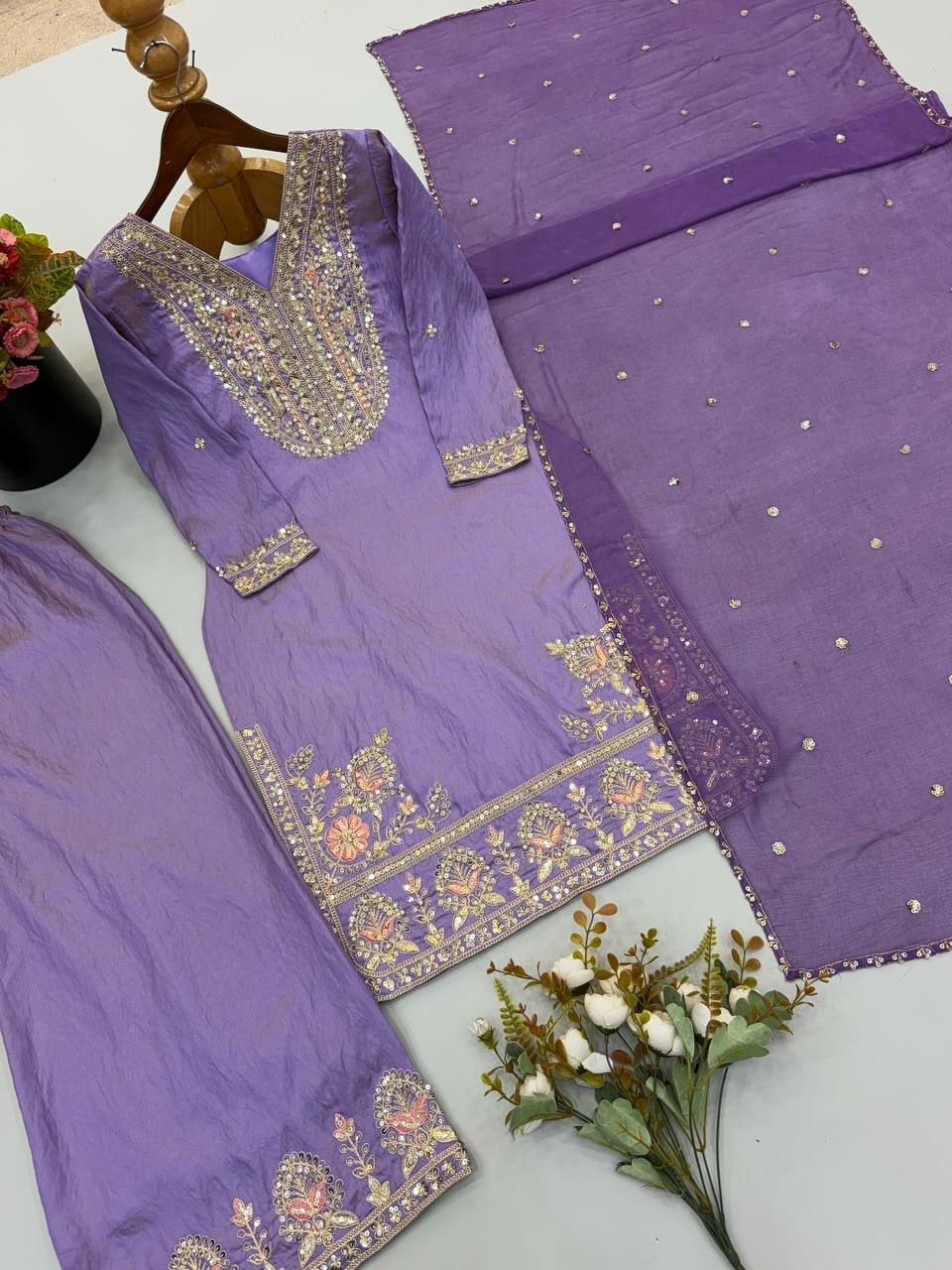 Premium Ronald Silk Salwar Suit Set - Purple - view 3