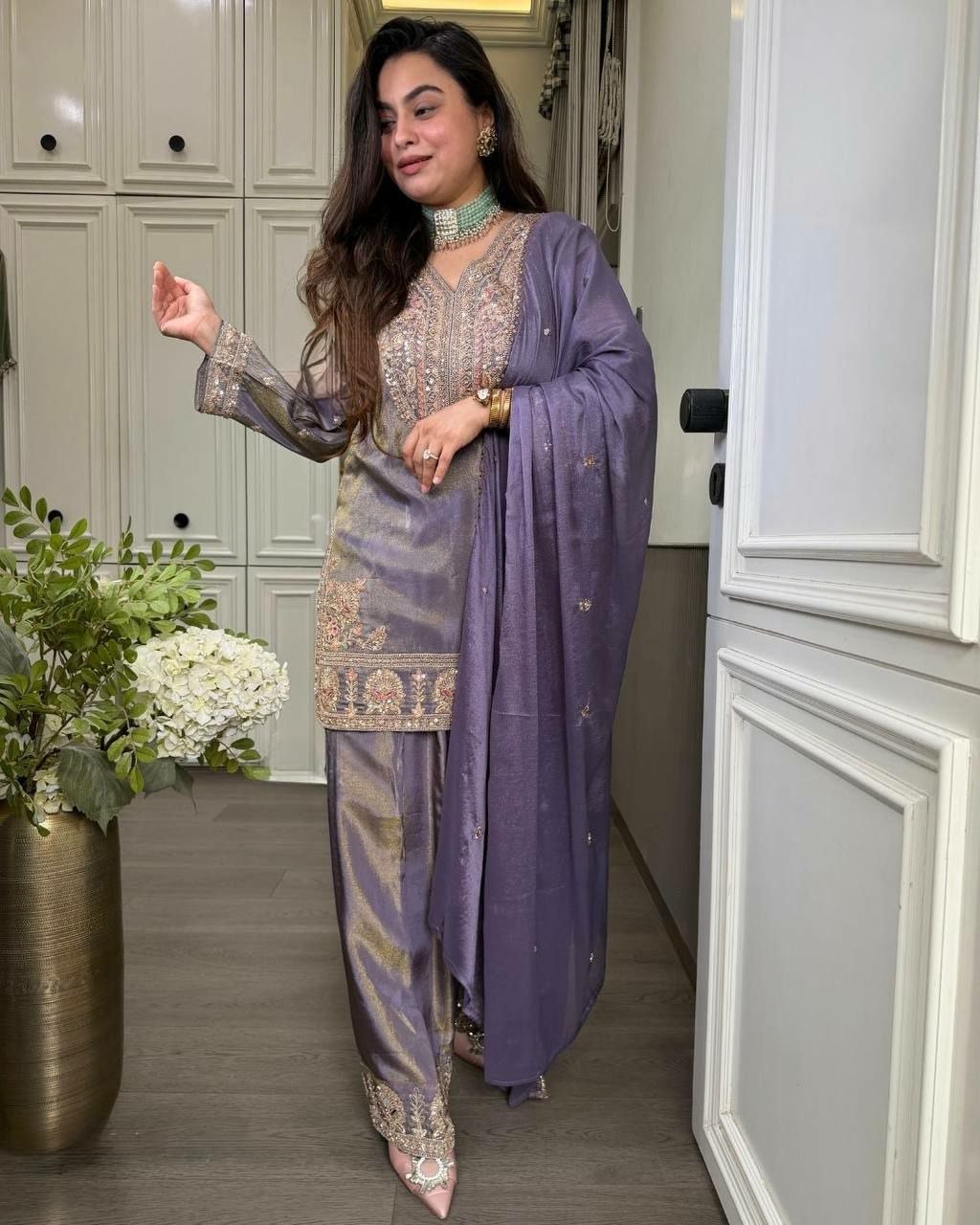 Premium Ronald Silk Salwar Suit Set - Purple - view 1