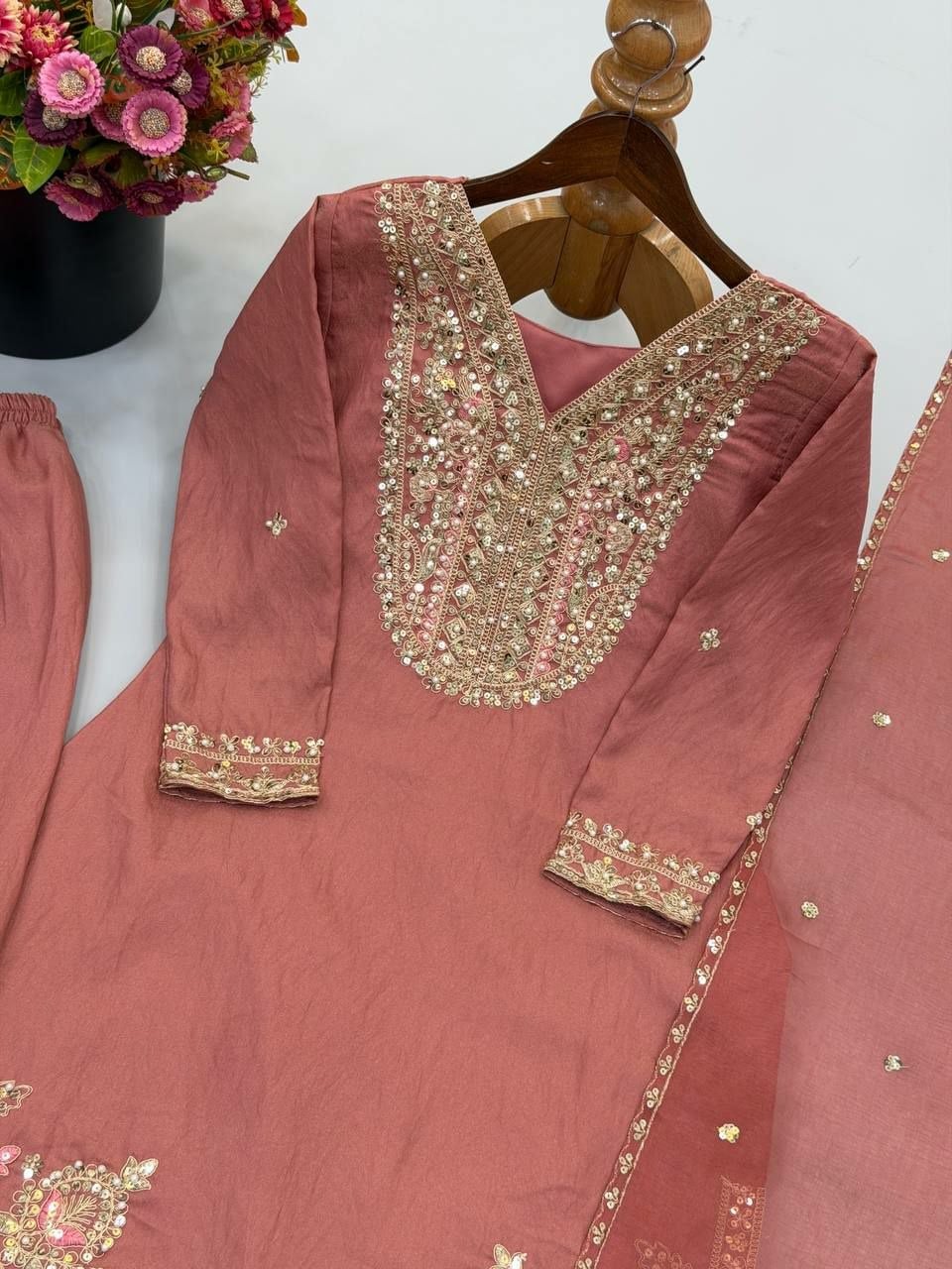 Premium Ronald Silk Salwar Suit Set - Pink