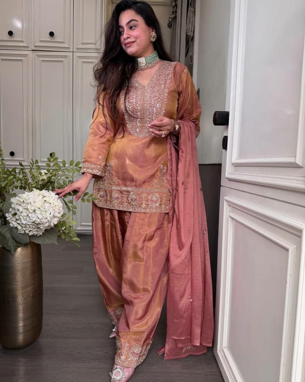 Premium Ronald Silk Salwar Suit Set - Pink