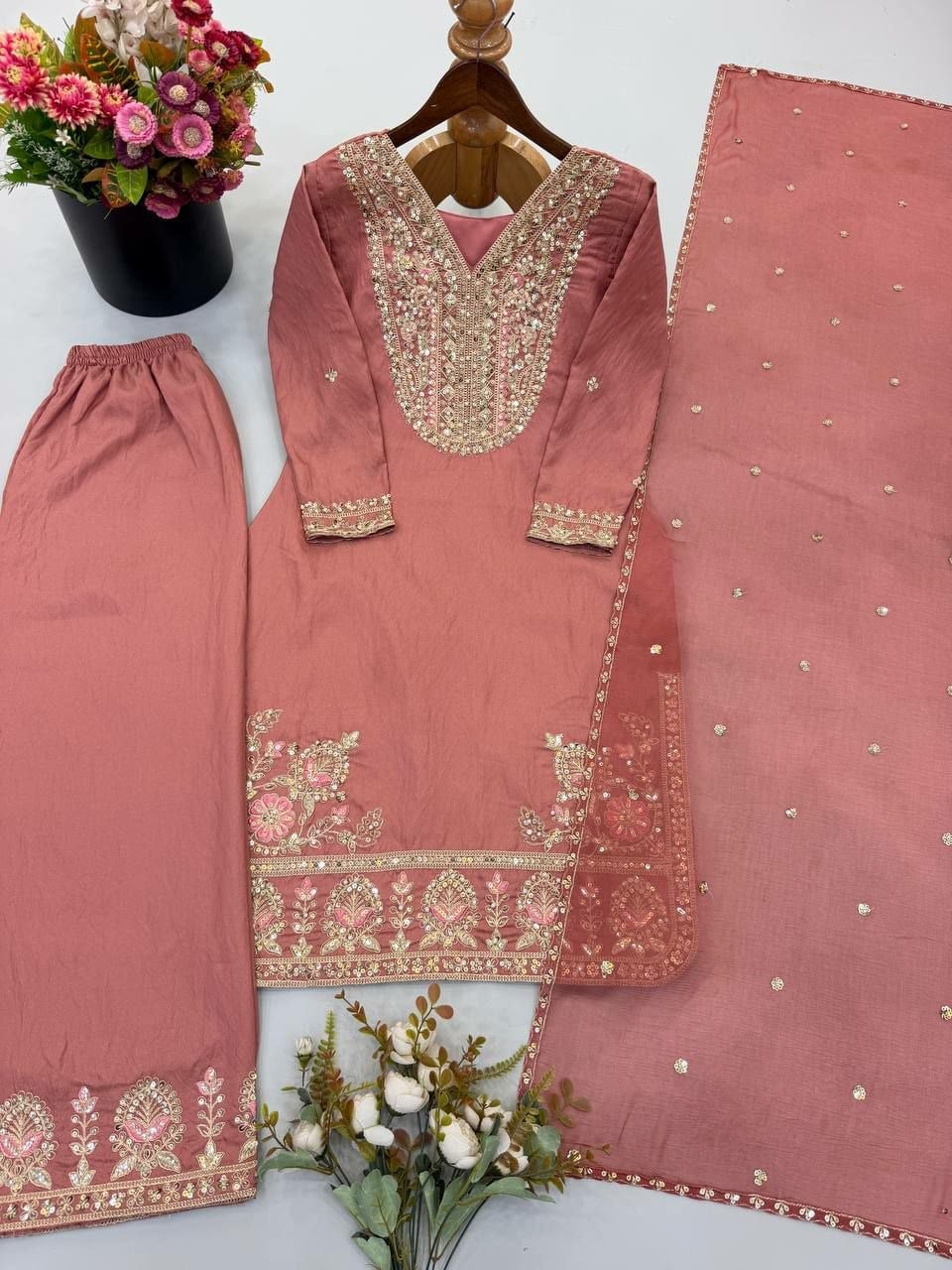 Premium Ronald Silk Salwar Suit Set - Pink