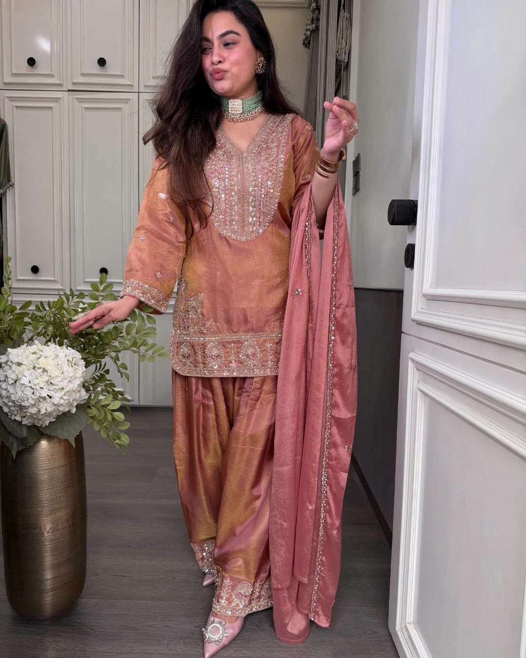Premium Ronald Silk Salwar Suit Set - Pink