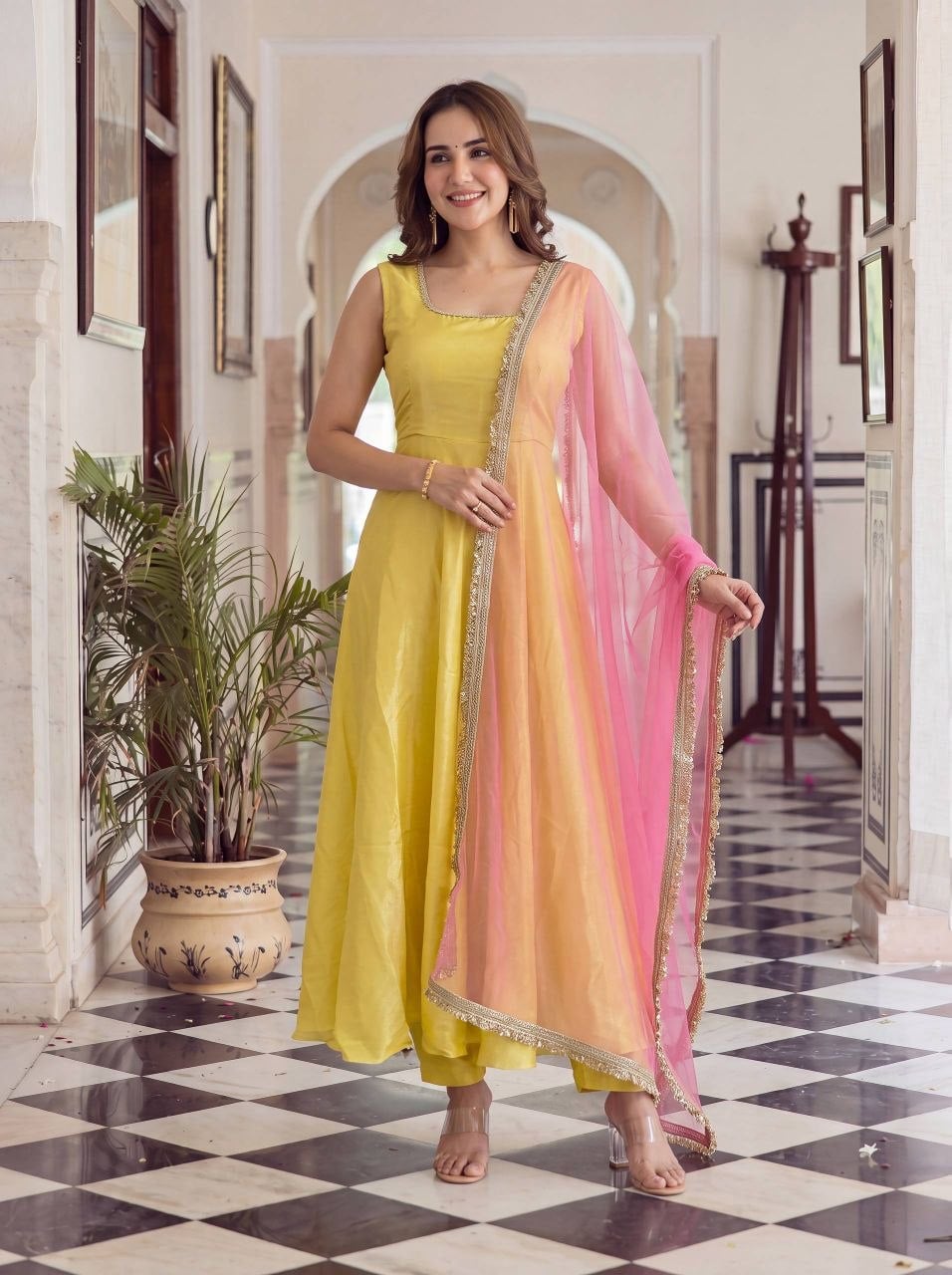 Glass Roman Anarkali Gown Set