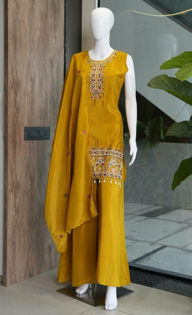 Premium Chinon Salwar suit Set - Yellow - view 2