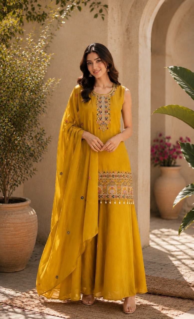Premium Chinon Salwar suit Set - Yellow