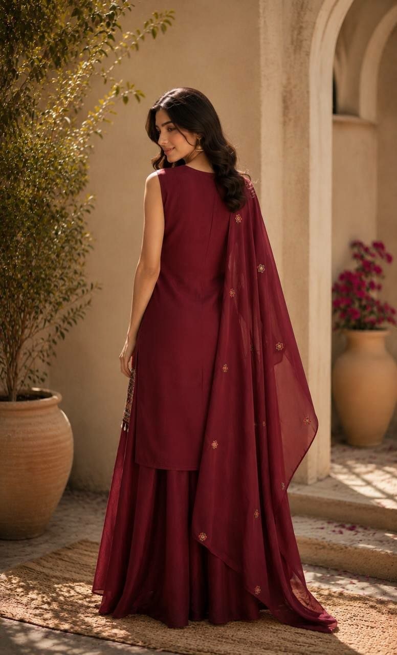 Premium Chinon Salwar suit Set - Maroon - view 1