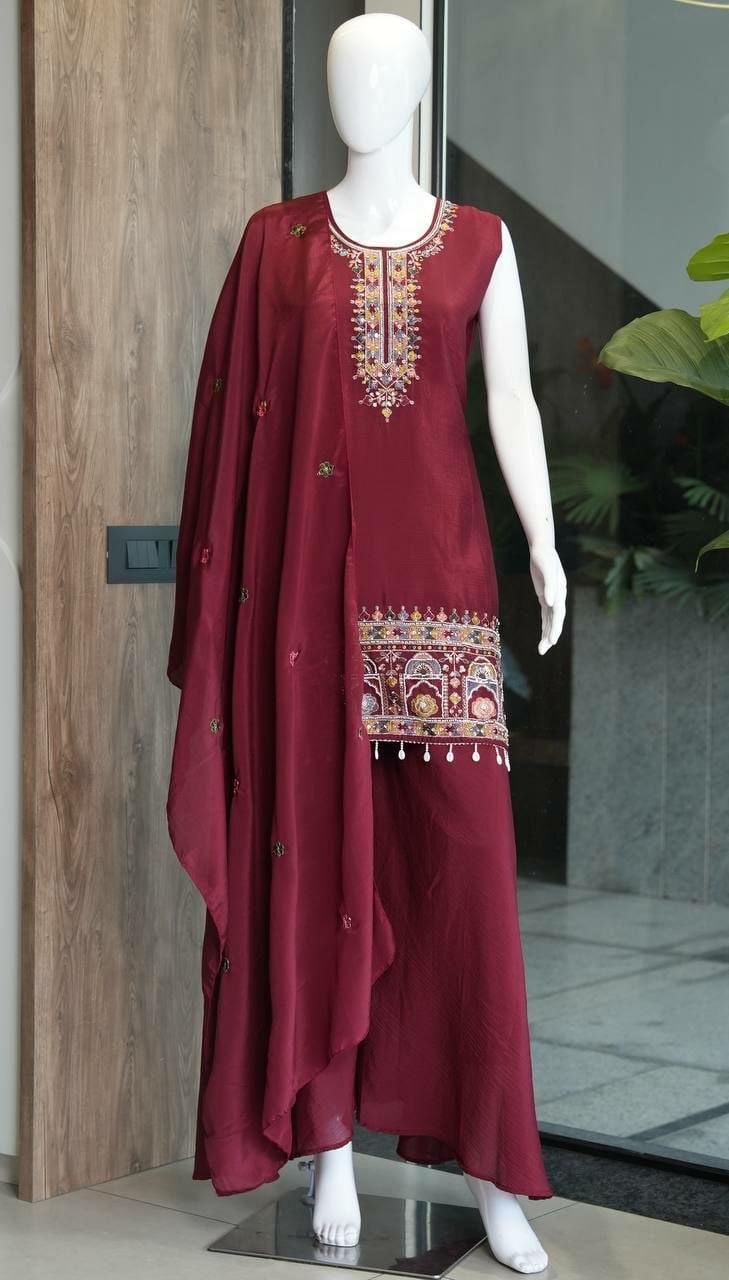 Premium Chinon Salwar suit Set - Maroon