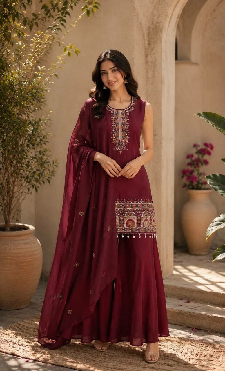 Premium Chinon Salwar suit Set - Maroon