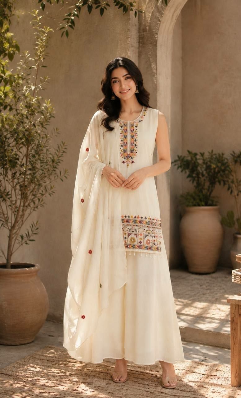 Premium Chinon Salwar suit Set - White - view 2