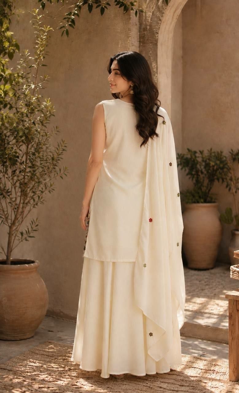 Premium Chinon Salwar suit Set - White