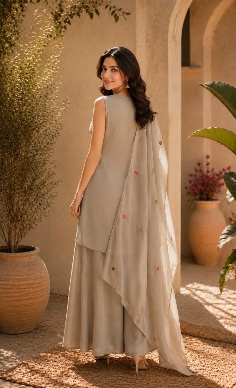 Premium Chinon Salwar suit Set - Beige - view 1