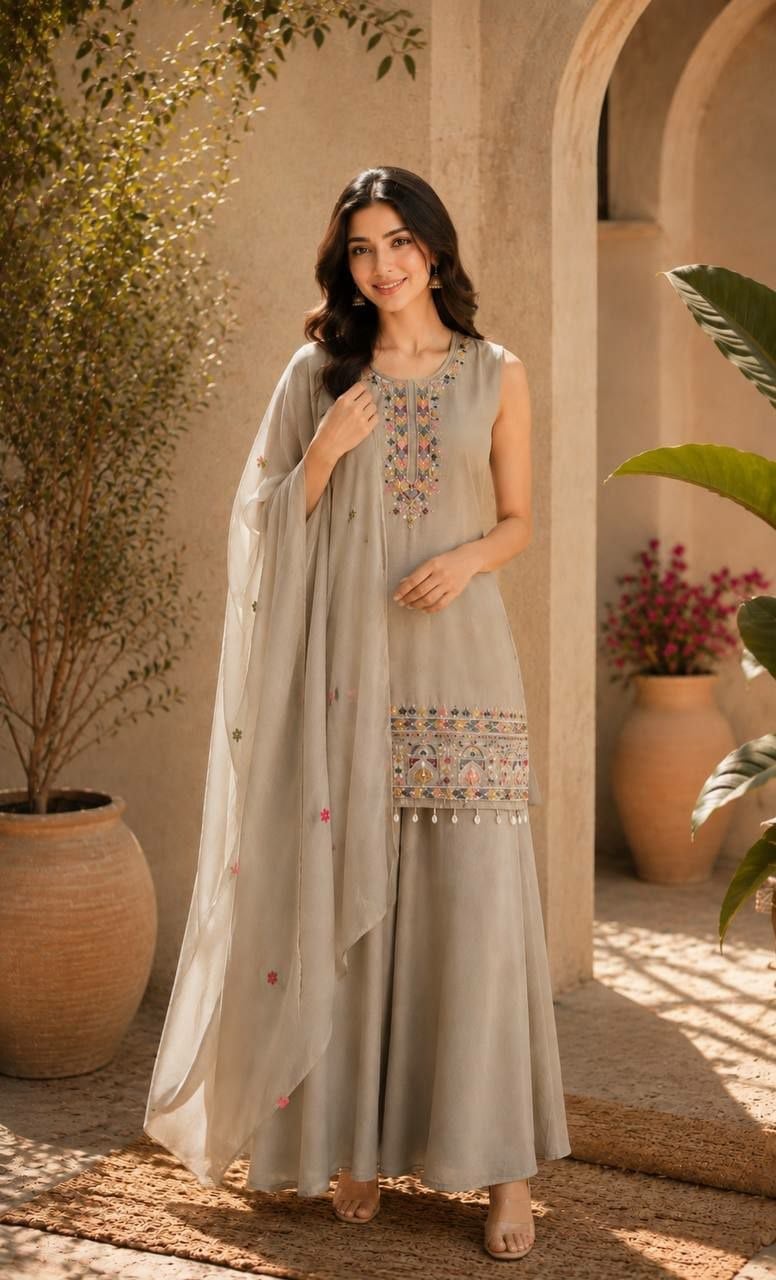 Premium Chinon Salwar suit Set - Beige
