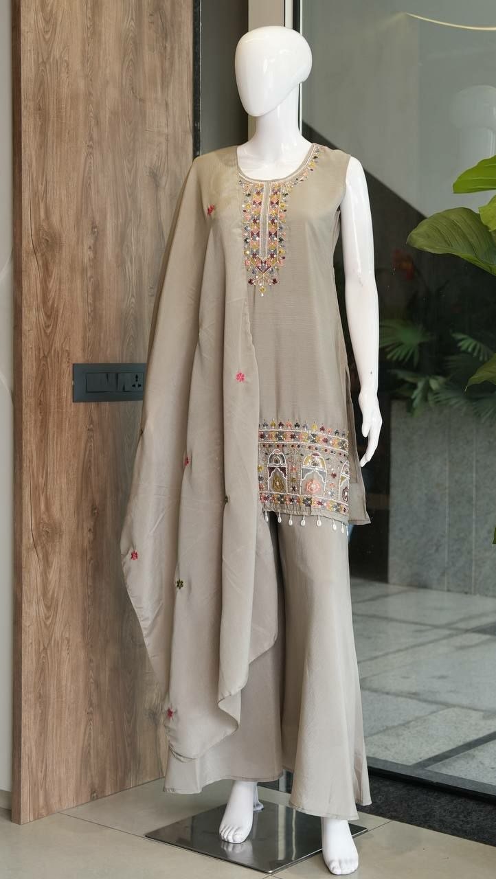 Premium Chinon Salwar suit Set - Beige - view 2