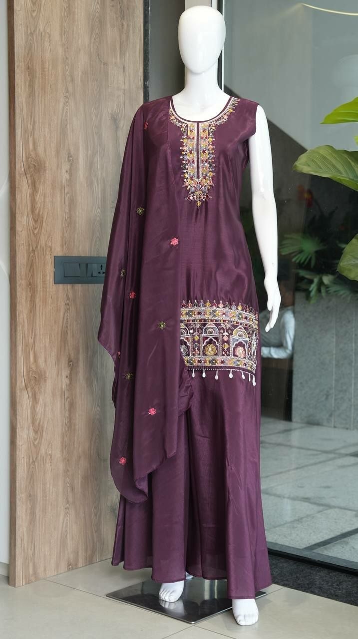Premium Chinon Salwar suit Set - Deep Purple - view 2
