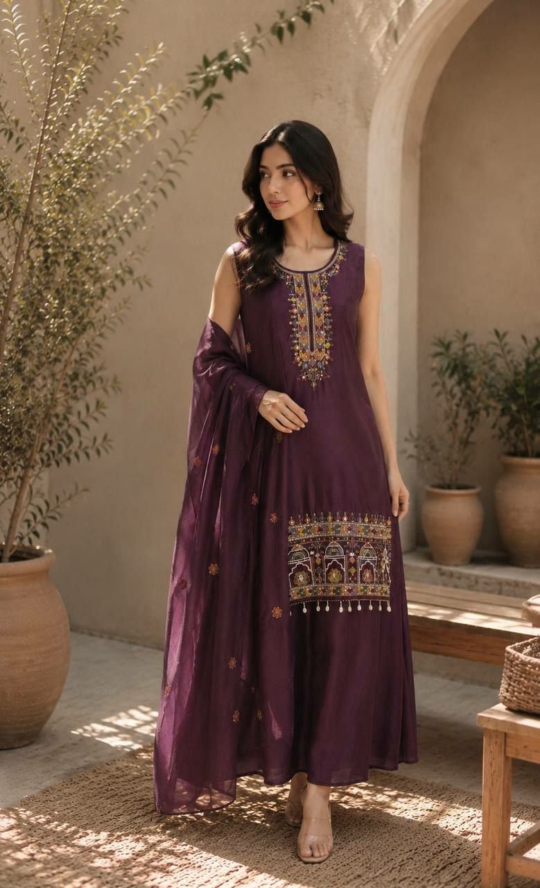 Premium Chinon Salwar suit Set - Deep Purple