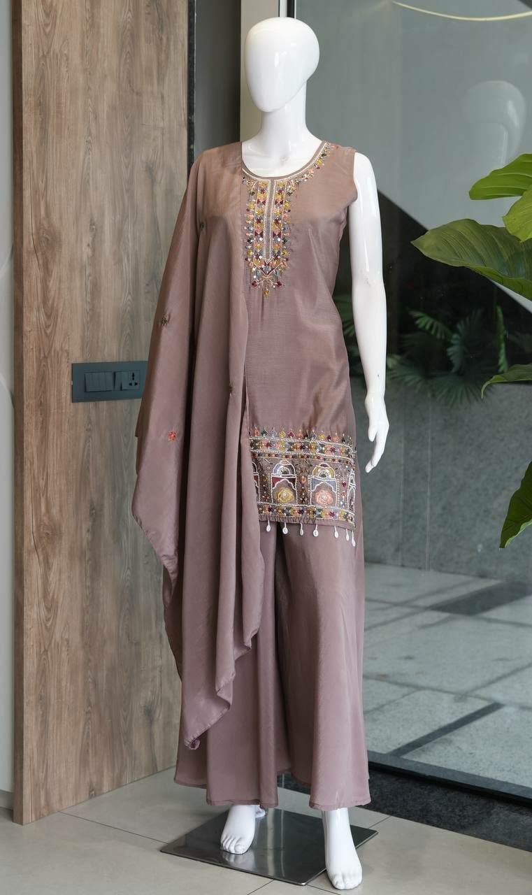 Premium Chinon Salwar suit Set - Light Brown
