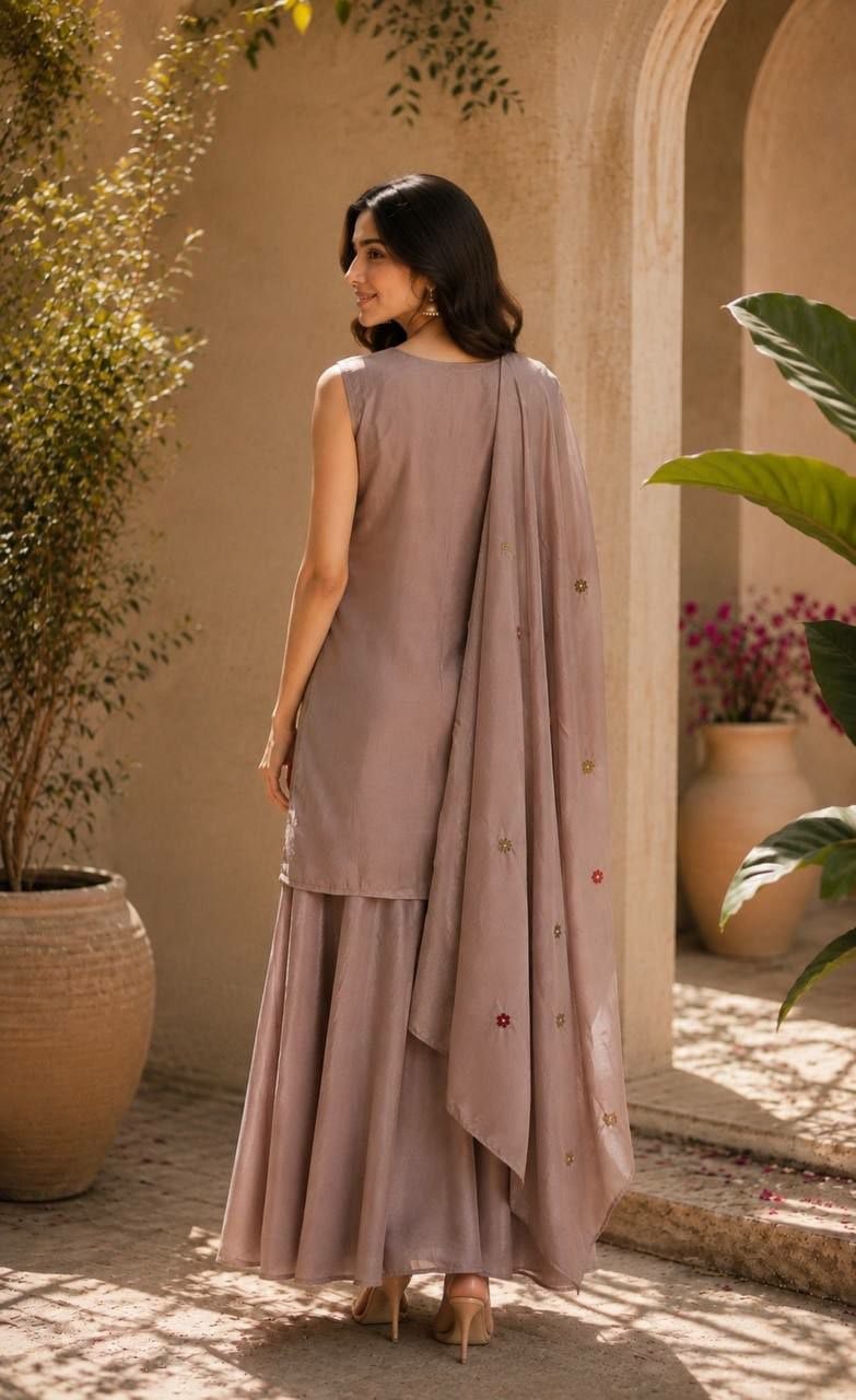 Premium Chinon Salwar suit Set - Light Brown